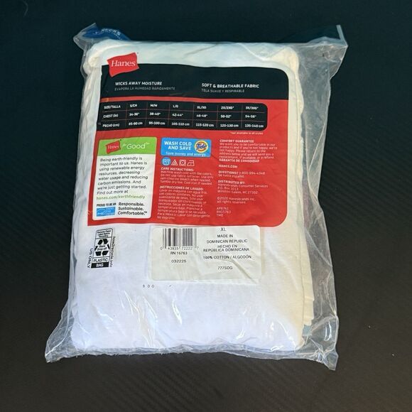 Hanes Tagless V-Neck White T-Shirts Pack Of 3 Size XL Extra Large - Picture 3 of 5